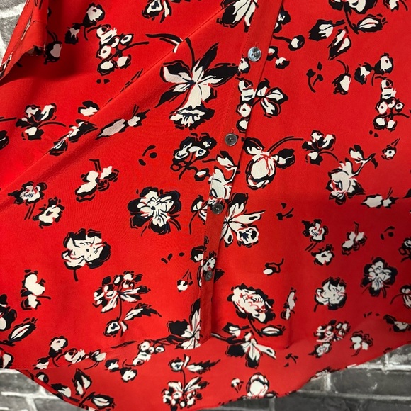 Veronica Beard silk garland blouse Red Puff Sleeve Ruched button down - Picture 7 of 10